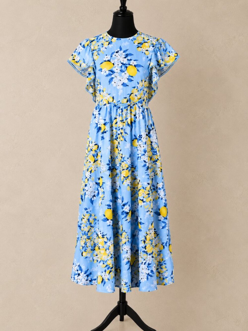 Ann Taylor Lemon Floral Ruffle Sleeve Cotton Maxi Dress Size S